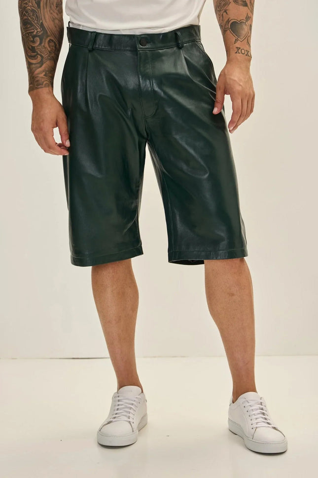 Green Leather Shorts for Men - Genuine Leather short