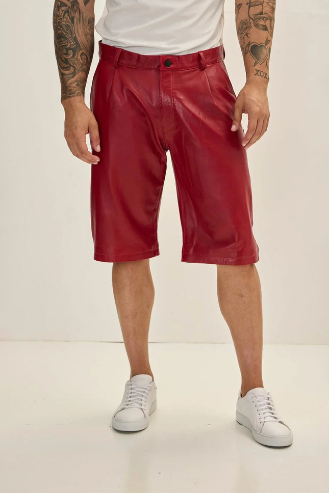 Shop Mens Red Leather Shorts crafted from genuine leather.