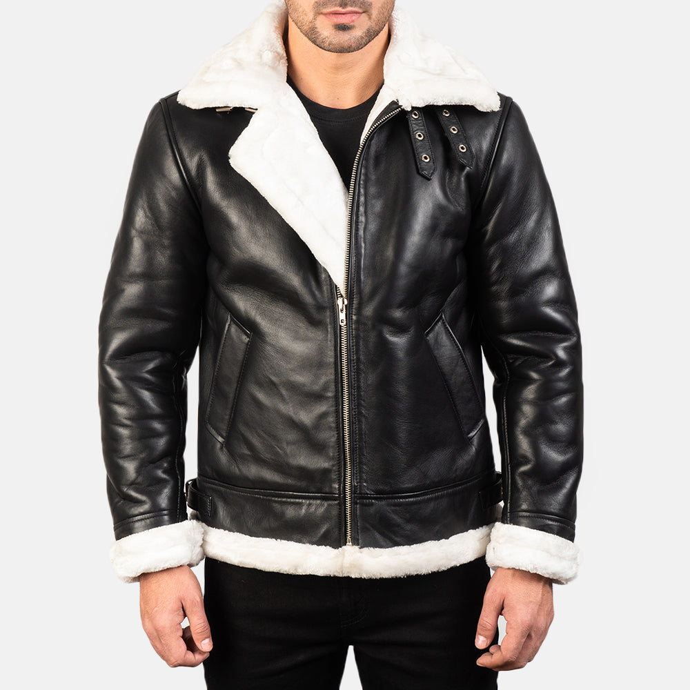 Black & White Leather bomber Jacket