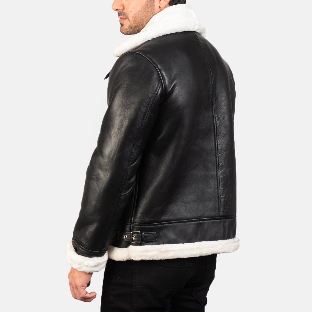 Black & White Leather bomber Jacket