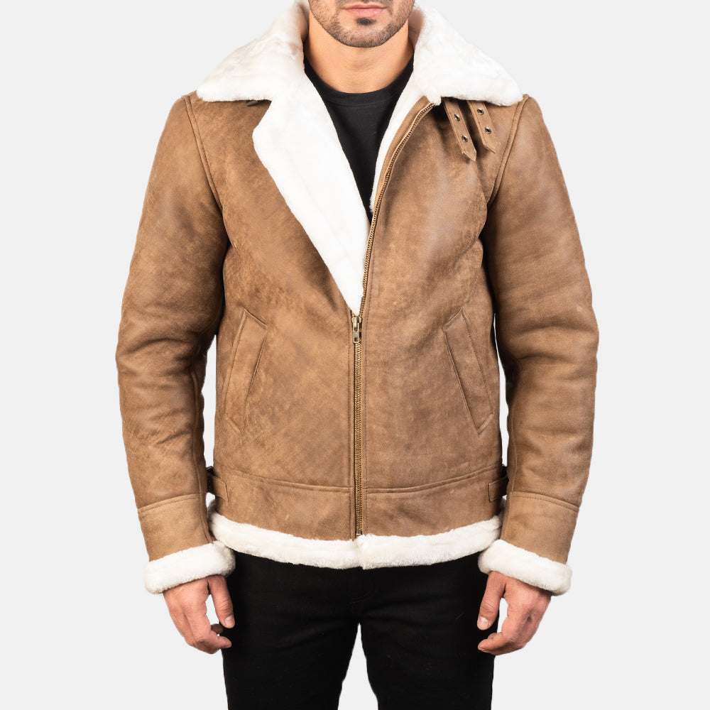 Men’s Distressed Brown Leather Bomber Jacket