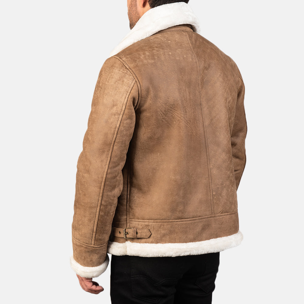 Men’s Distressed Brown Leather Bomber Jacket