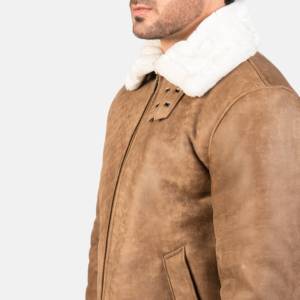 Men’s Distressed Brown Leather Bomber Jacket