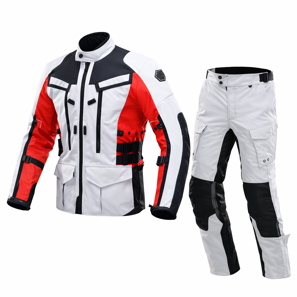 Motorcycle Adventure Riding Jumpsuit Jacket Pants Touring Suit White Red