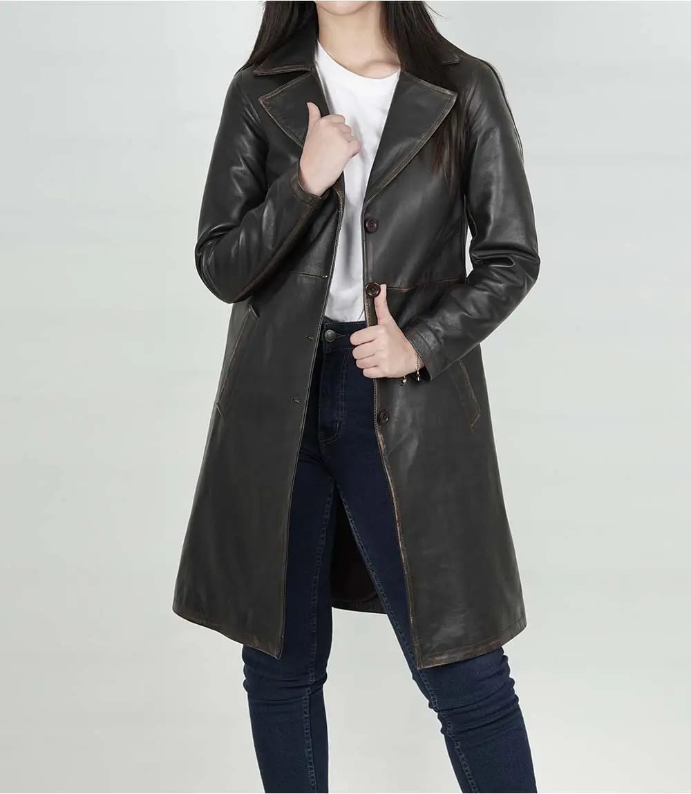 Women long trench coat black