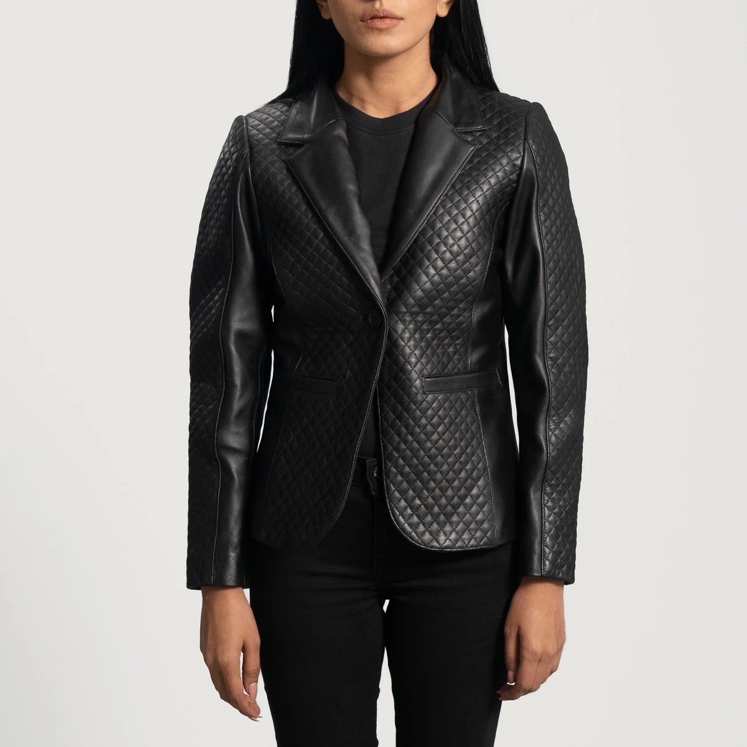 Black Leather Blazer For Women
