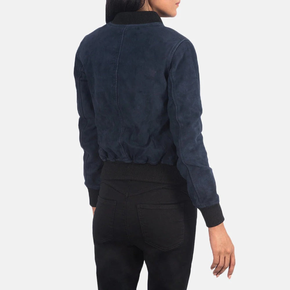 Women Blue Bomber Leather Jacket