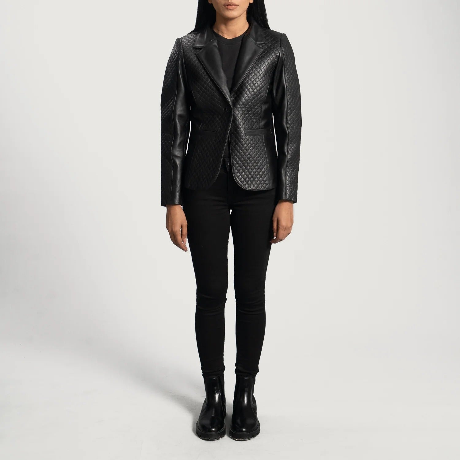Black Leather Blazer For Women