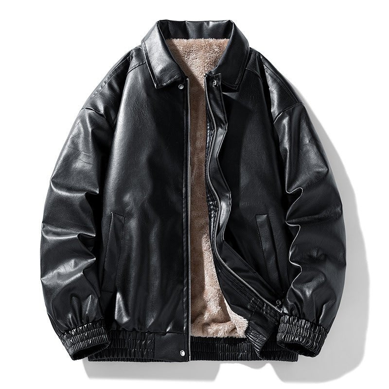Winter Retro Minimalist Casual Lapel Fashionable Fleece - Lined Leather Jacket - Vintmint Classic
