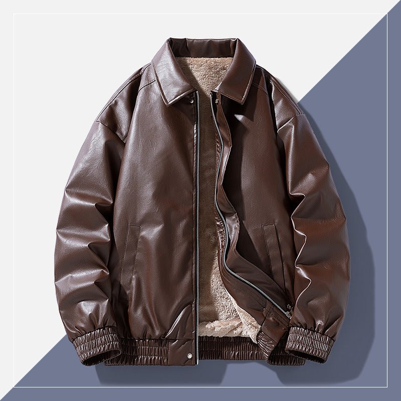 Winter Retro Minimalist Casual Lapel Fashionable Fleece - Lined Leather Jacket - Vintmint Classic