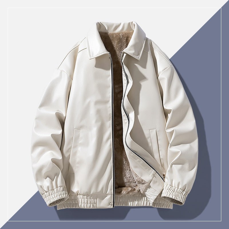 Winter Retro Minimalist Casual Lapel Fashionable Fleece - Lined Leather Jacket - Vintmint Classic