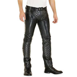 Men’s Black Quilted Leather Pants – Real Leather Slim Fit Trousers