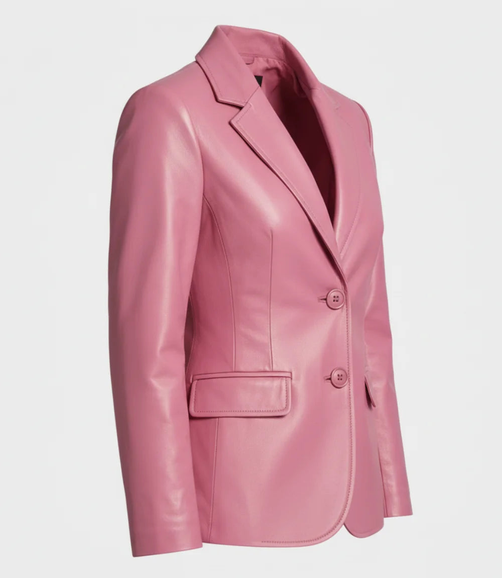pink leather blazer women