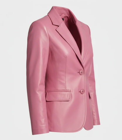pink leather blazer women