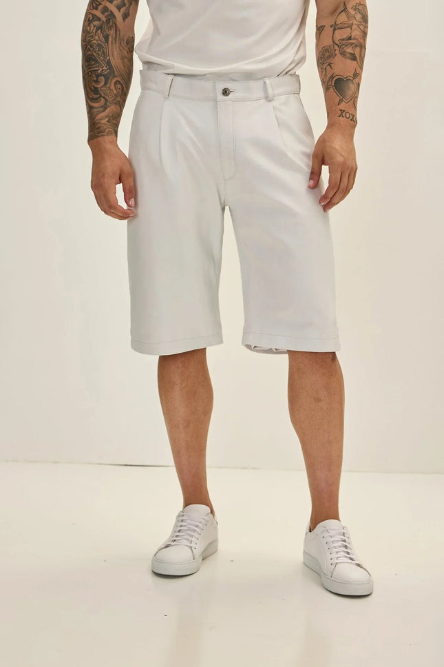 Mens White Leather Shorts | Genuine Leather Comfort &amp; Style