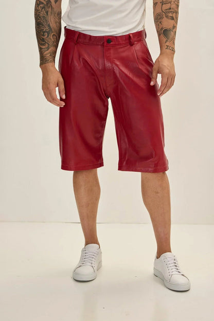 Shop Mens Red Leather Shorts crafted from genuine leather. 