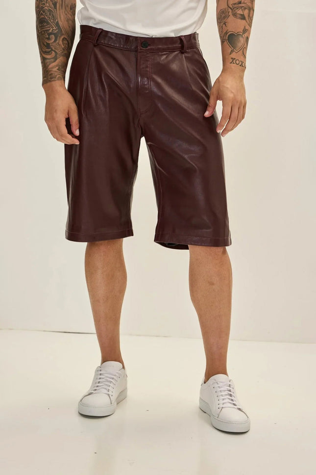 Burgundy Leather Shorts for Men - Genuine Leather