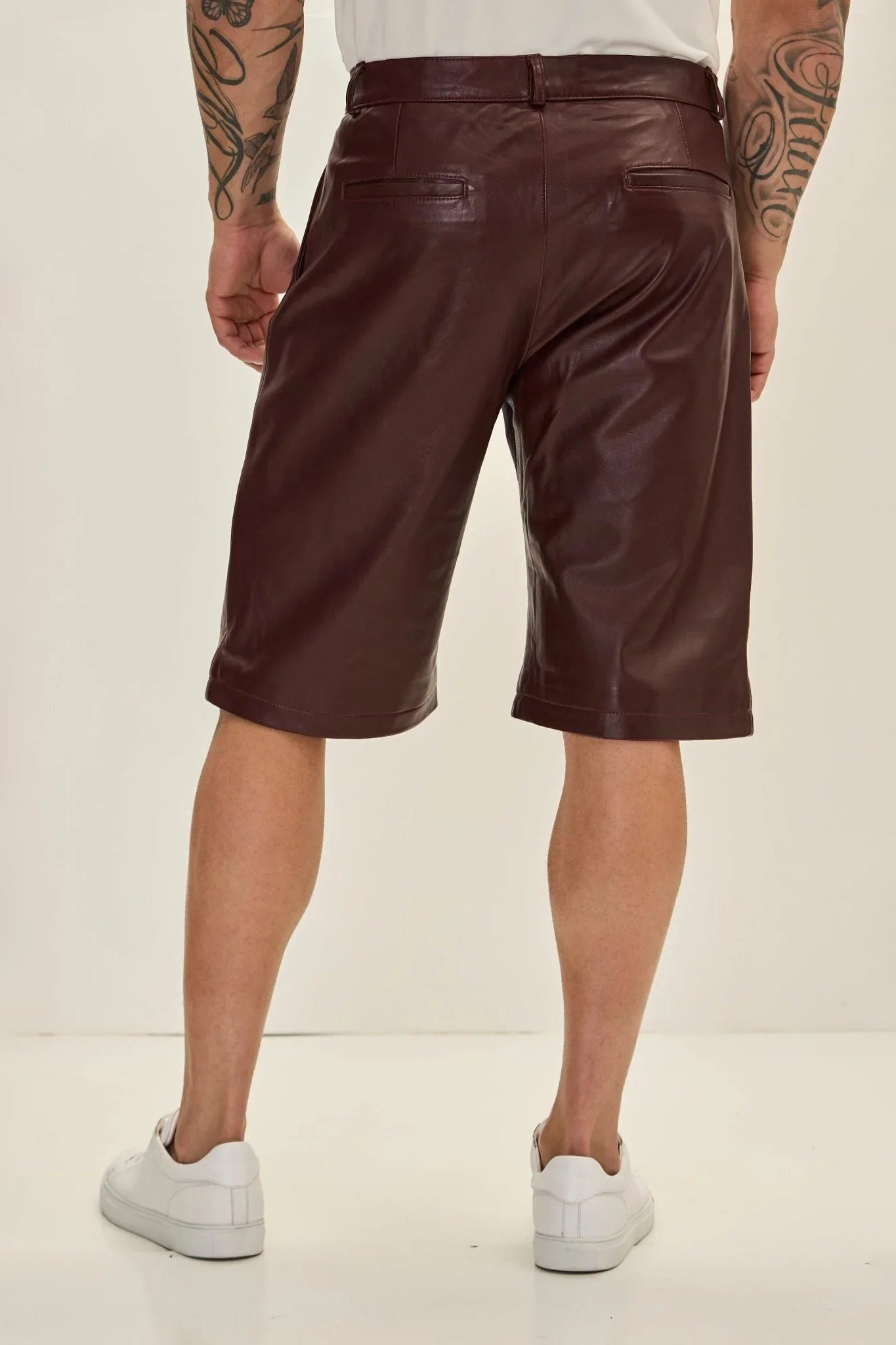 Burgundy Leather Shorts for Men - Genuine Leather