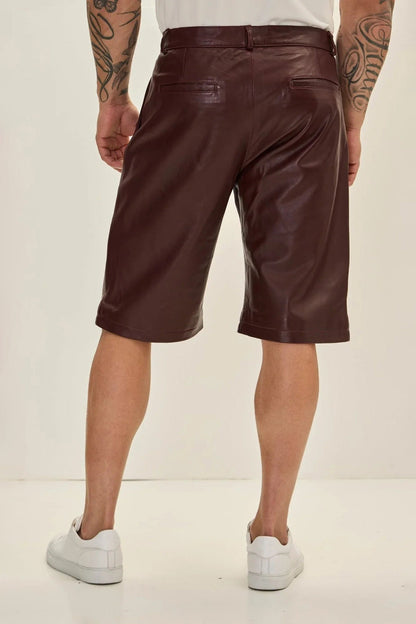 Burgundy Leather Shorts for Men - Genuine Leather