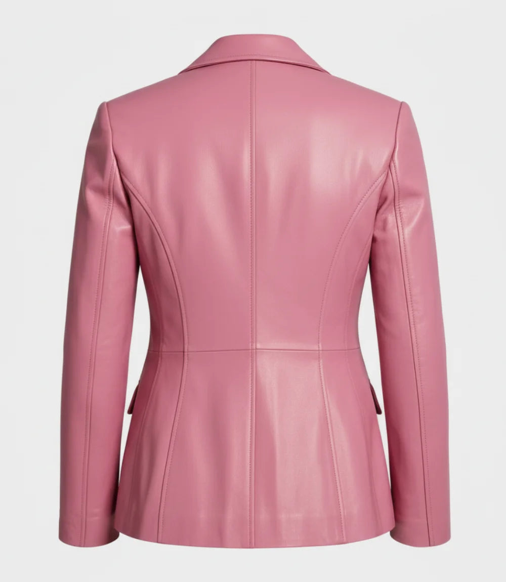pink leather blazer women