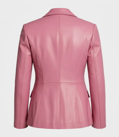 pink leather blazer women