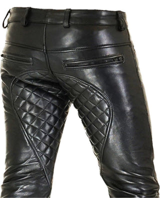 Men’s Black Quilted Leather Pants – Real Leather Slim Fit Trousers