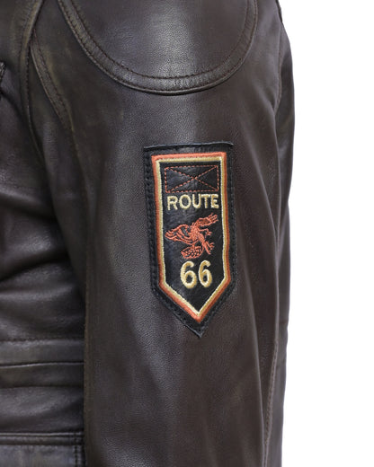 Men’s Vintage Brown Leather Motorcycle Jacket Rebel Biker Riding Jacket with Patches