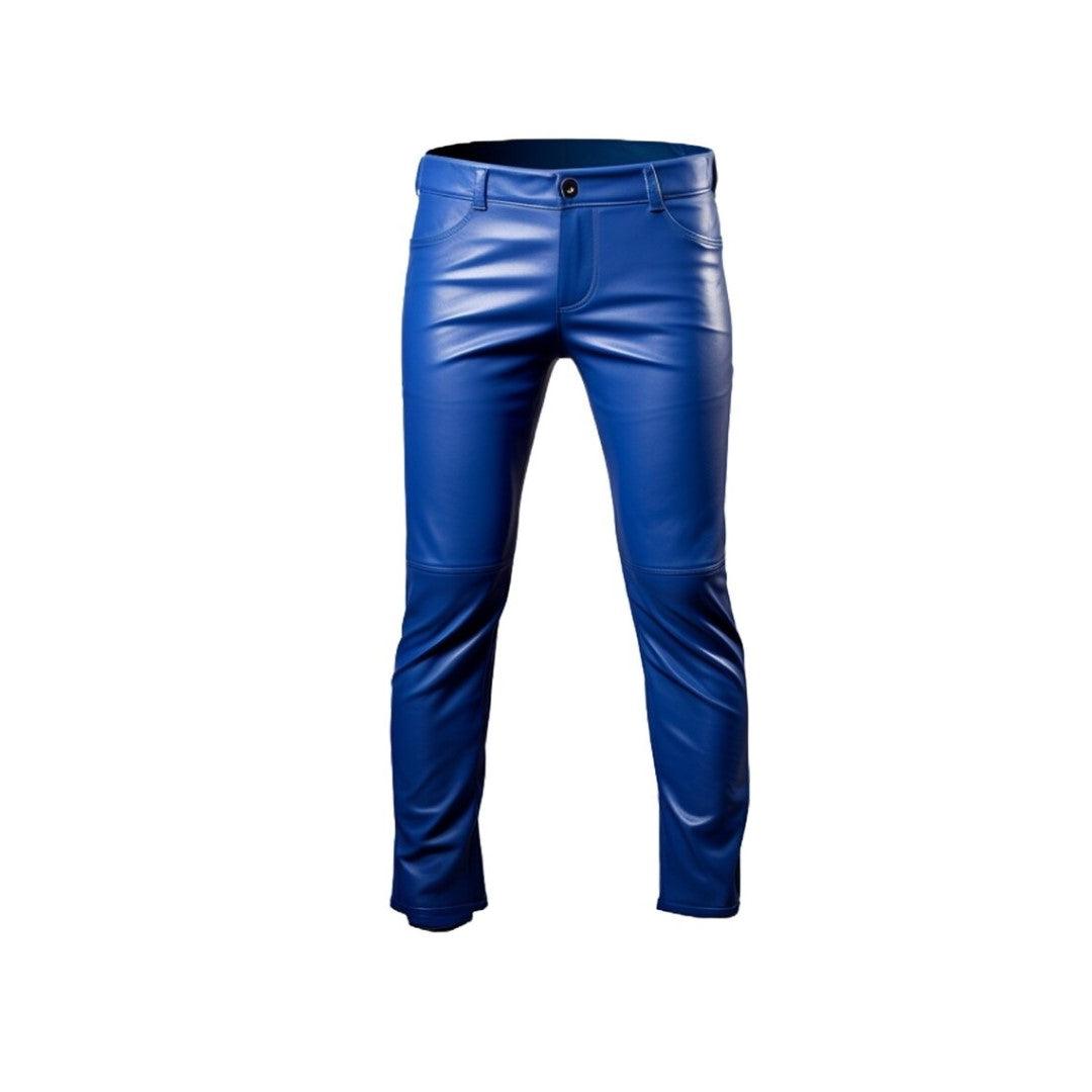 Blue Leather Pants for Men – Slim Fit Genuine Leather Trousers