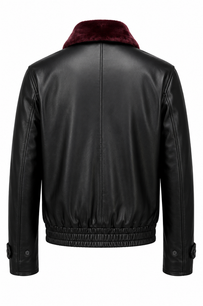 Calf Hair Leather Jacket in Burgundy &amp; Black