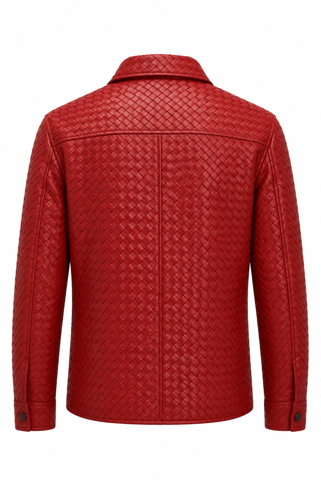 Woven Leather Shirt Jacket - Red Lambskin