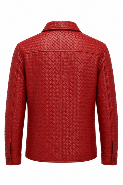 Woven Leather Shirt Jacket - Red Lambskin