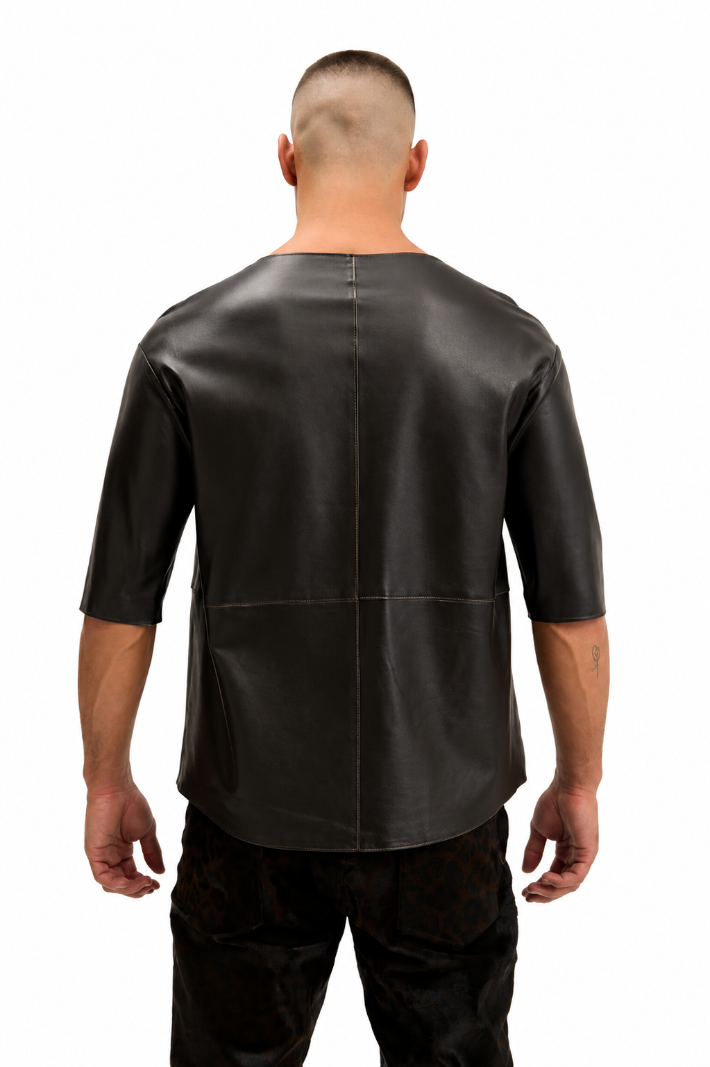 Lambskin Leather V-Neck Shirt - Dark Brown