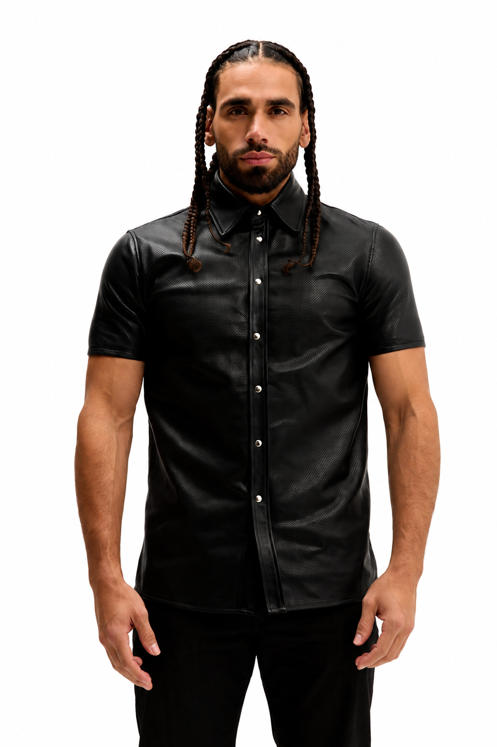 Premium short sleeve perforated leather shirt