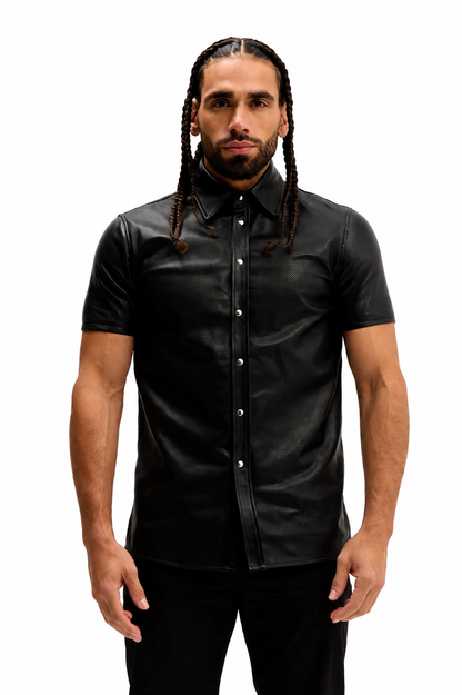 Premium short sleeve perforated leather shirt