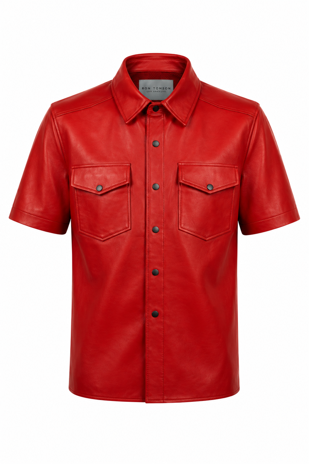 Short-Sleeve Nappa Lambskin Shirt - Red