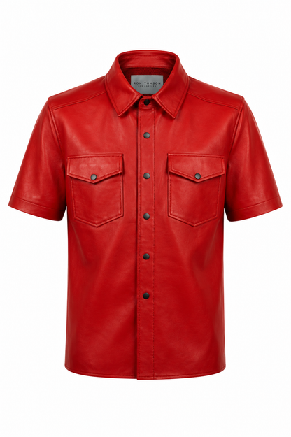 Short-Sleeve Nappa Lambskin Shirt - Red