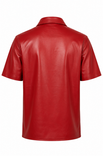 Short-Sleeve Nappa Lambskin Shirt - Red