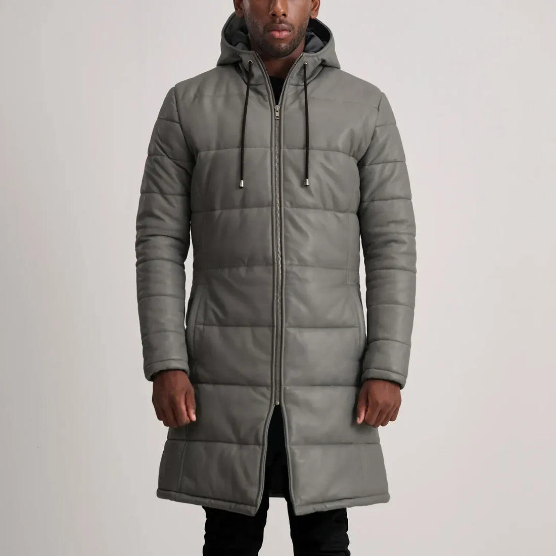 Green Leather Puffer Jacket for mens
