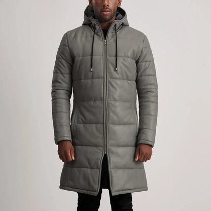 Green Leather Puffer Jacket for mens