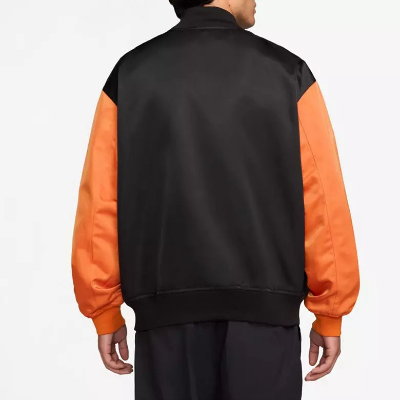 Men’s Black Orange Varsity Jacket – Leather Sleeves Streetwear Bomber Style