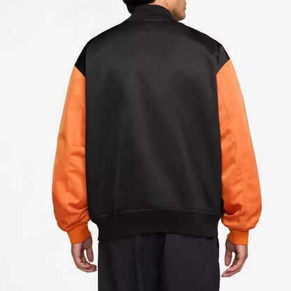 Men’s Black Orange Varsity Jacket – Leather Sleeves Streetwear Bomber Style