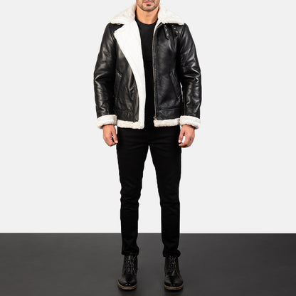 Black &amp; White Leather bomber Jacket