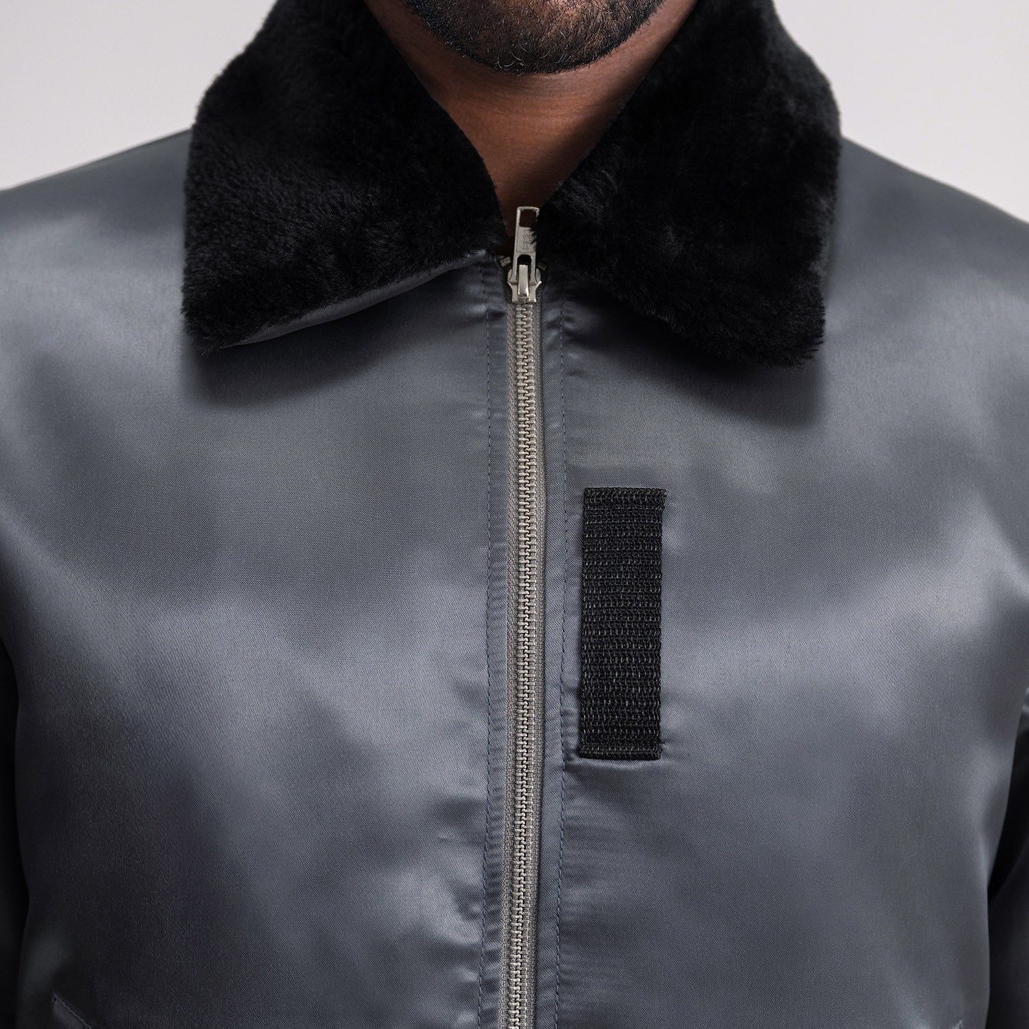 Grey Leather Bomber Jacket