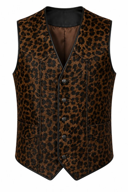 Men’s calf hair leather vest in leopard print
