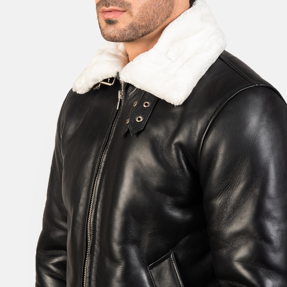 Black &amp; White Leather bomber Jacket