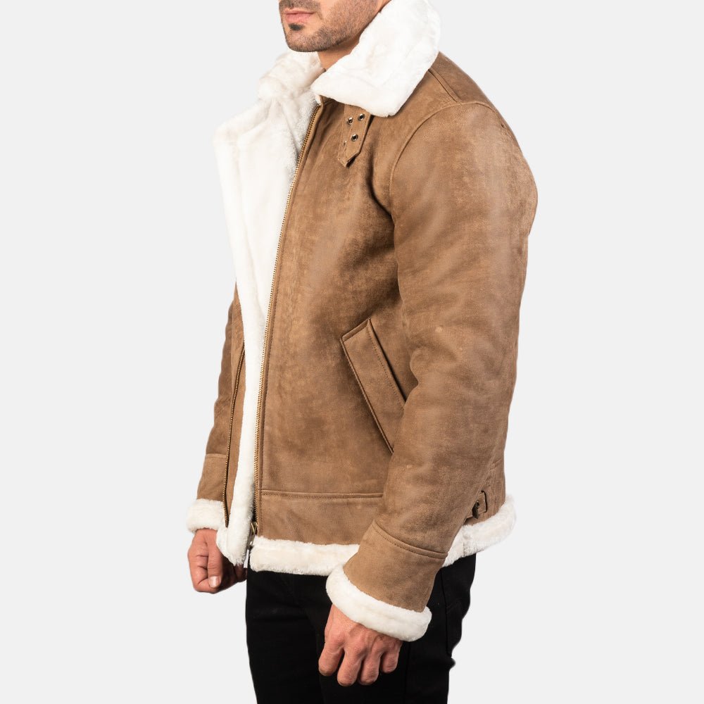 Men’s Distressed Brown Leather Bomber Jacket