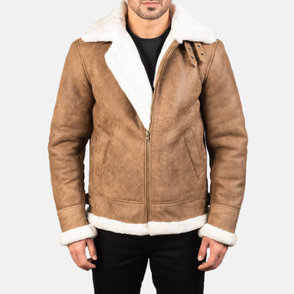 Men’s Distressed Brown Leather Bomber Jacket