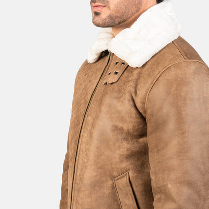Men’s Distressed Brown Leather Bomber Jacket