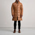 Tan Leather Puffer Coat with Hood | Genuine Leather
