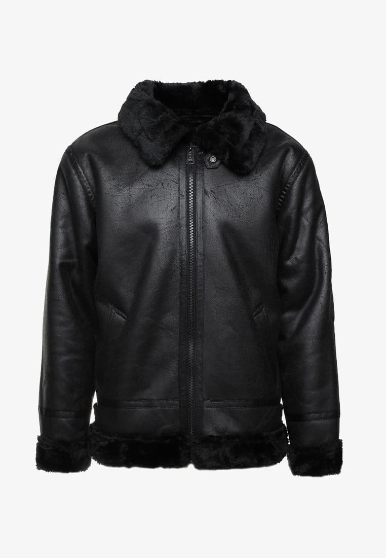 women black leather jacket with inline fur